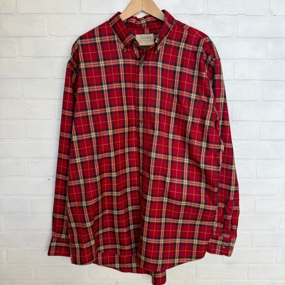 Cabela's Outfitter Series Men's Red Plaid 100% Cotton Long Sleeve XL Tall Shirt - Picture 1 of 7